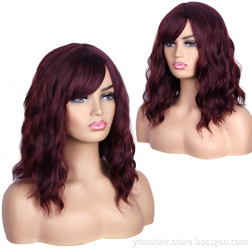 Wholesale Wavy Bob Wigs with Bangs for Women Short Colored Synthetic Hair Wigs Shoulder Length Pastel Bob Synthetic Cosplay Wig